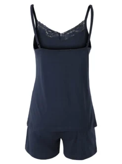 Kissimo Pigiama corto da donna in cotone con spalline sottili e shorts - blu scuro