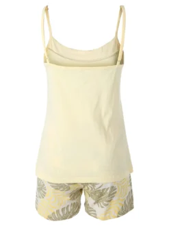 Kissimo Pigiama corto da donna in cotone con spalline sottili e shorts floreali - giallo