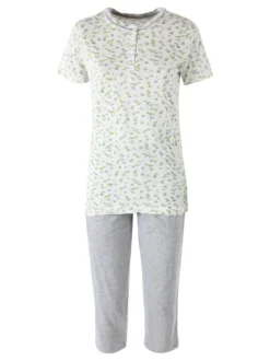 Kissimo Pigiama donna in cotone a maniche corte con pinocchietto - grigio