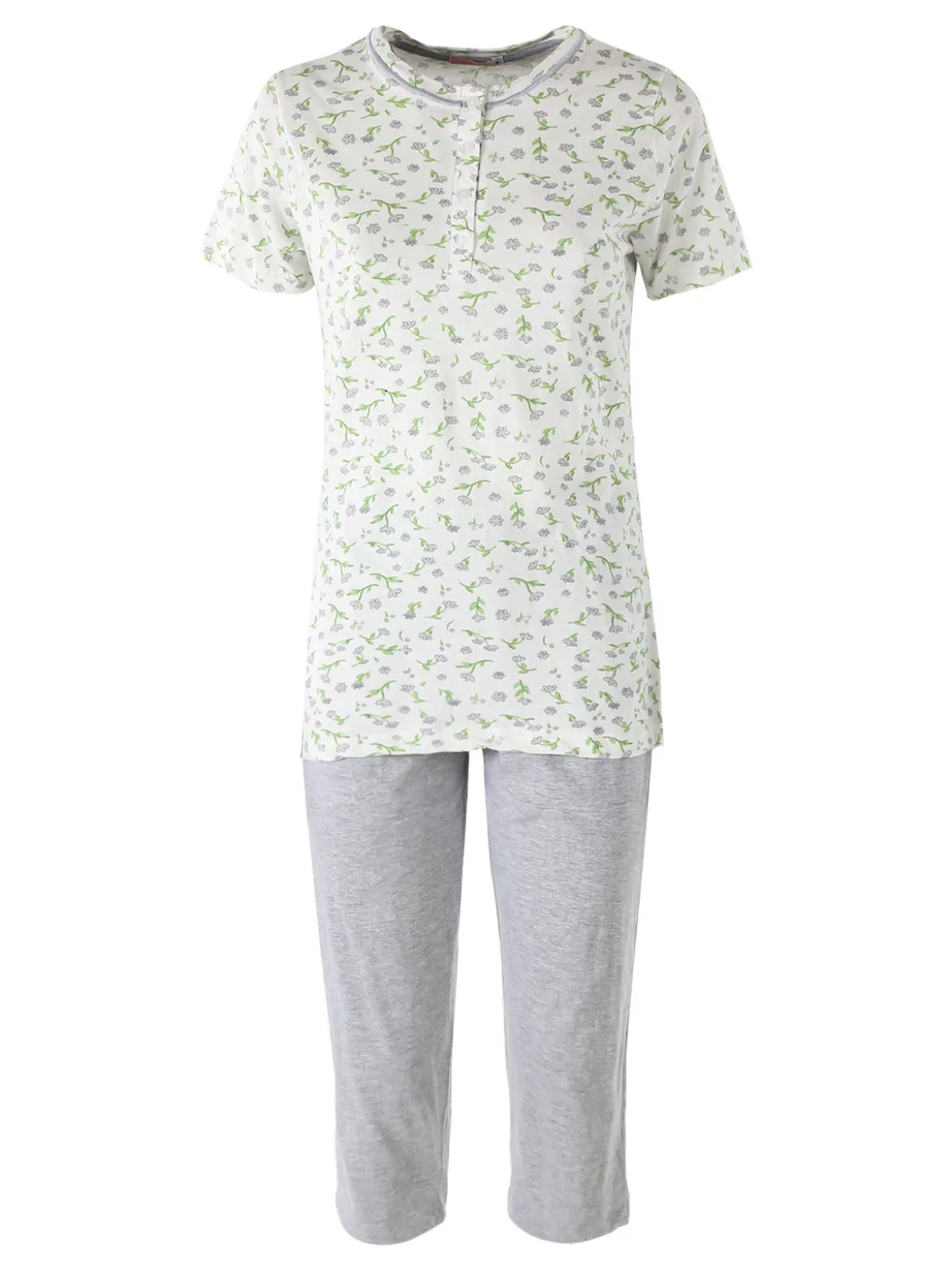 Kissimo Pigiama donna in cotone a maniche corte con pinocchietto - grigio