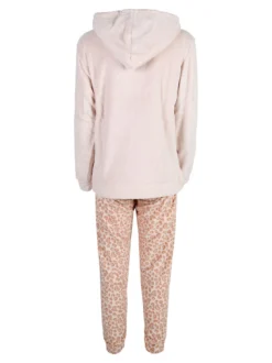 Kissimo Pigiama donna in pile con zip intera e pantaloni animalier - rosa