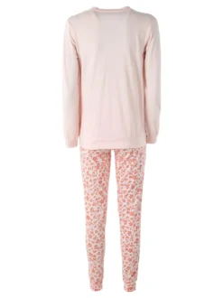 Kissimo Pigiama lungo da donna in cotone con pantaloni maculati - rosa