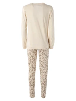 Kissimo Pigiama lungo da donna in cotone con pantaloni maculati - beige