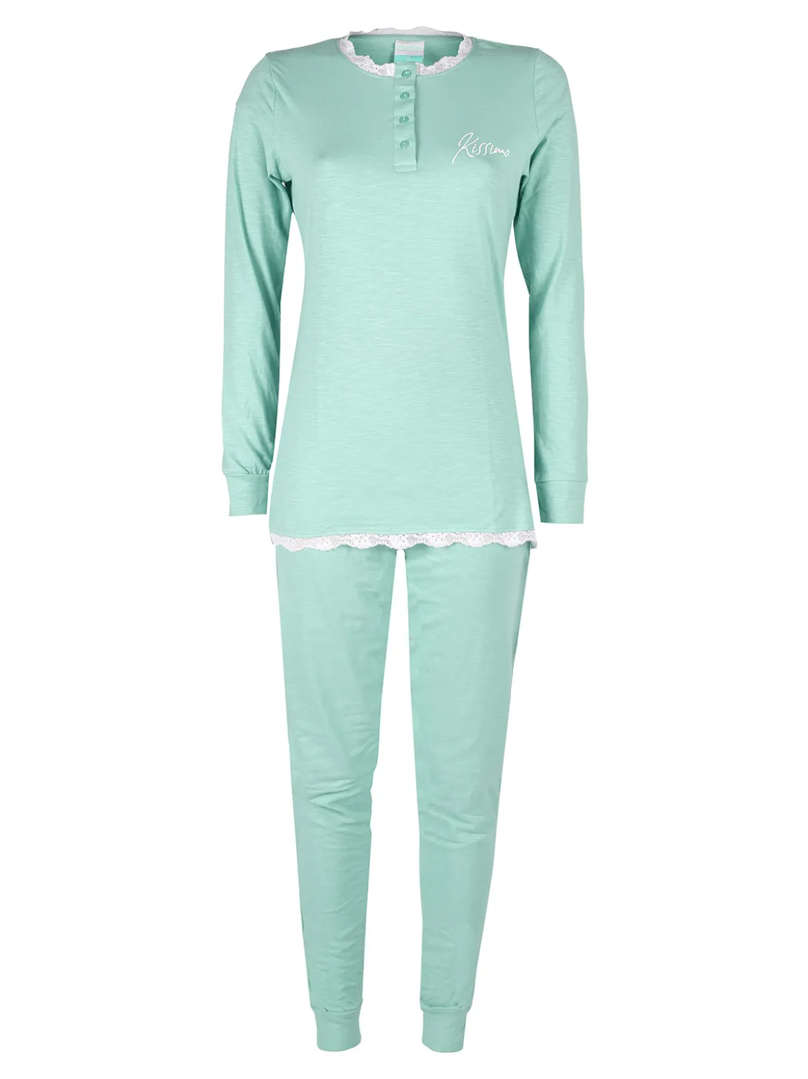 Kissimo Pigiama lungo da donna in cotone con pizzo