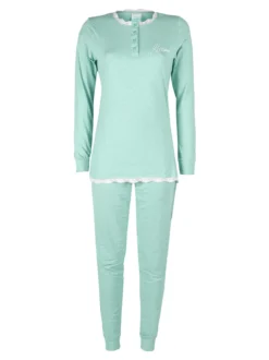 Kissimo Pigiama lungo da donna in cotone con pizzo