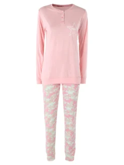 Kissimo Pigiama lungo da donna in cotone - rosa