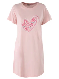 Kissimo Vestitino da donna in cotone a maniche corte con stampa cuore - rosa