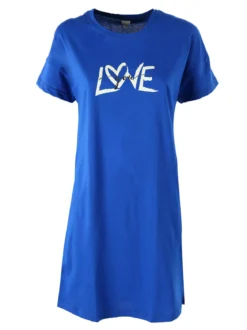 Kissimo Vestitino da donna in cotone a maniche corte con stampa scritta - blu
