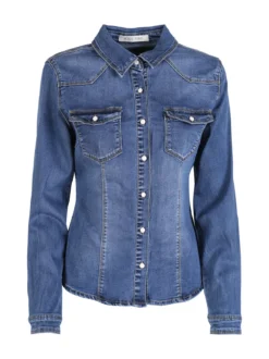 Kiss Pink Camicia in jeans da donna a maniche lunghe - jeans