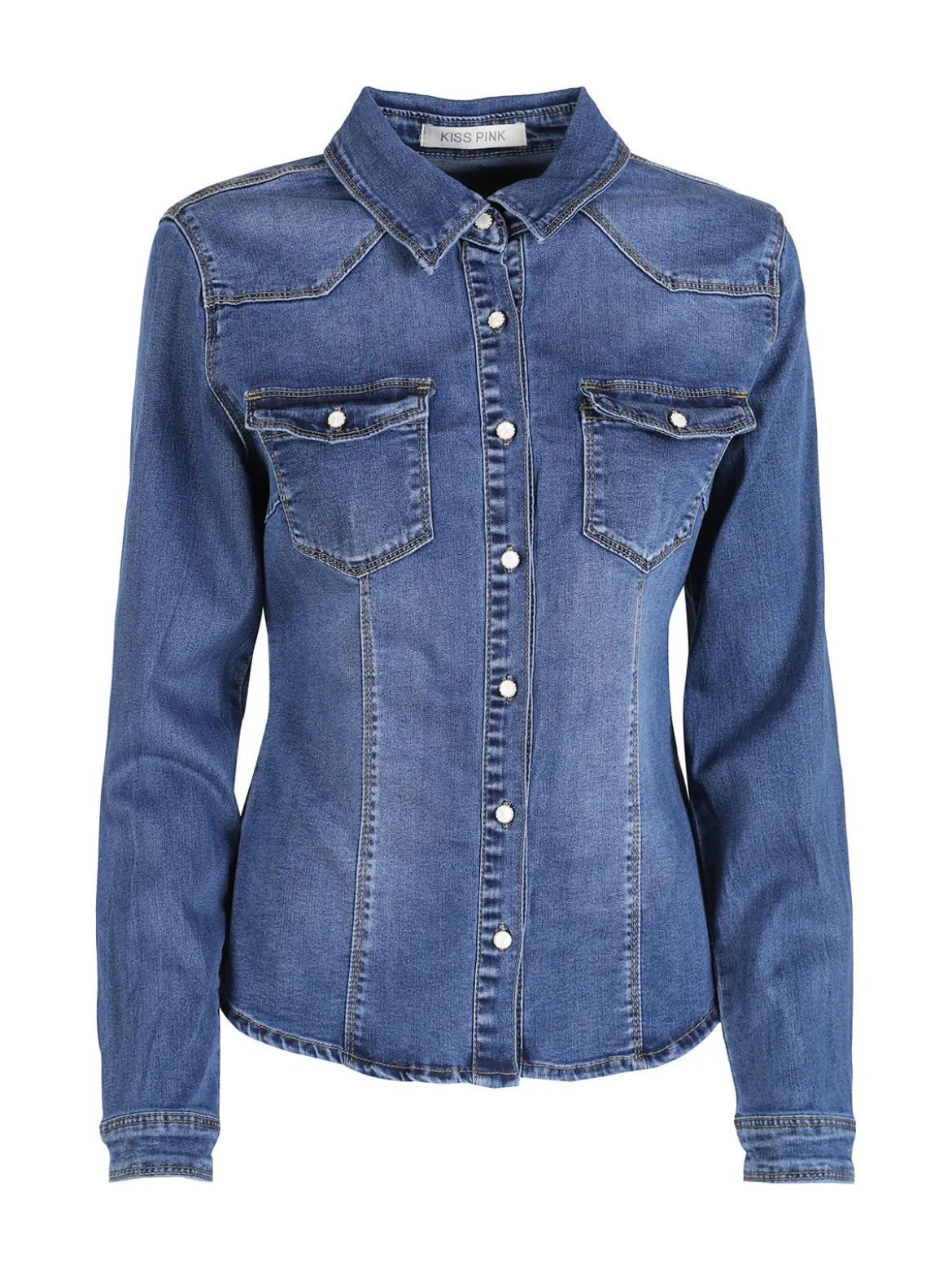 Kiss Pink Camicia in jeans da donna a maniche lunghe - jeans