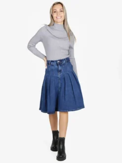 Kiss Pink Gonna in jeans da donna con pieghe