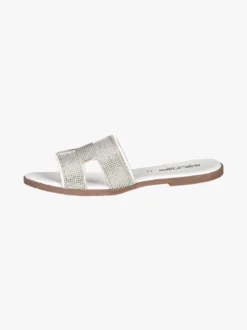 La Cuoieria Ciabatte donna in pelle con strass - bianco