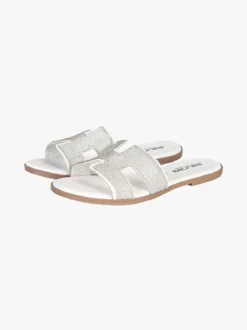 La Cuoieria Ciabatte donna in pelle con strass - bianco