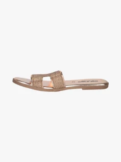 La Cuoieria Ciabatte donna in pelle con strass - bronzo