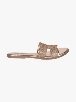 La Cuoieria Ciabatte donna in pelle con strass - bronzo