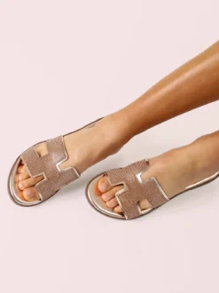 La Cuoieria Ciabatte donna in pelle con strass - bronzo