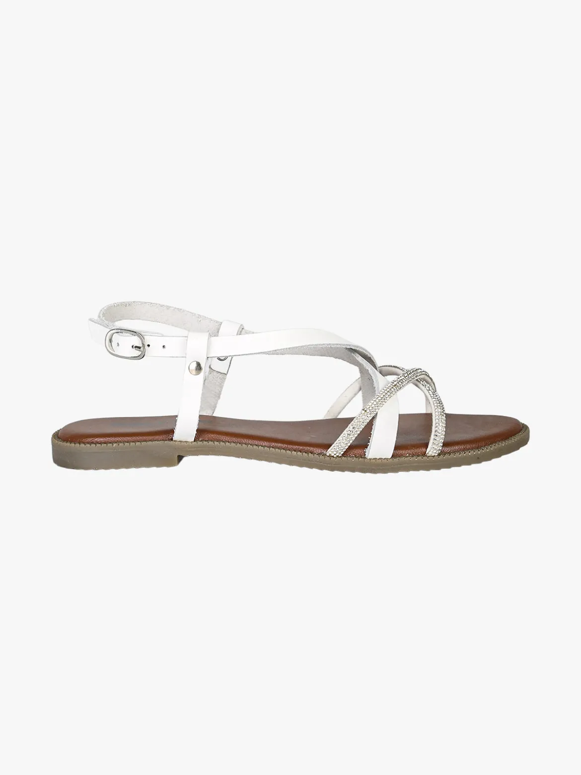 La Cuoieria Sandali donna in pelle con cinturino e strass - bianco