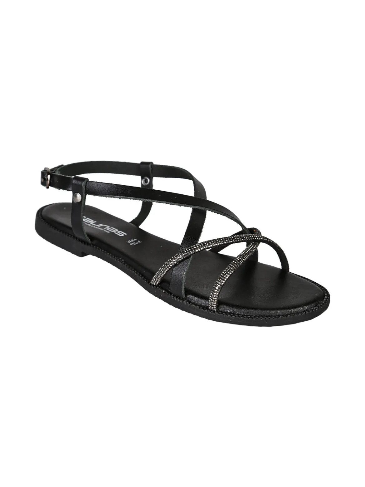 La Cuoieria Sandali donna in pelle con cinturino e strass - nero