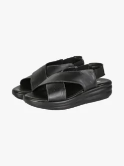 La Cuoieria Sandali in pelle da donna con cinturino elastico e zeppa - nero