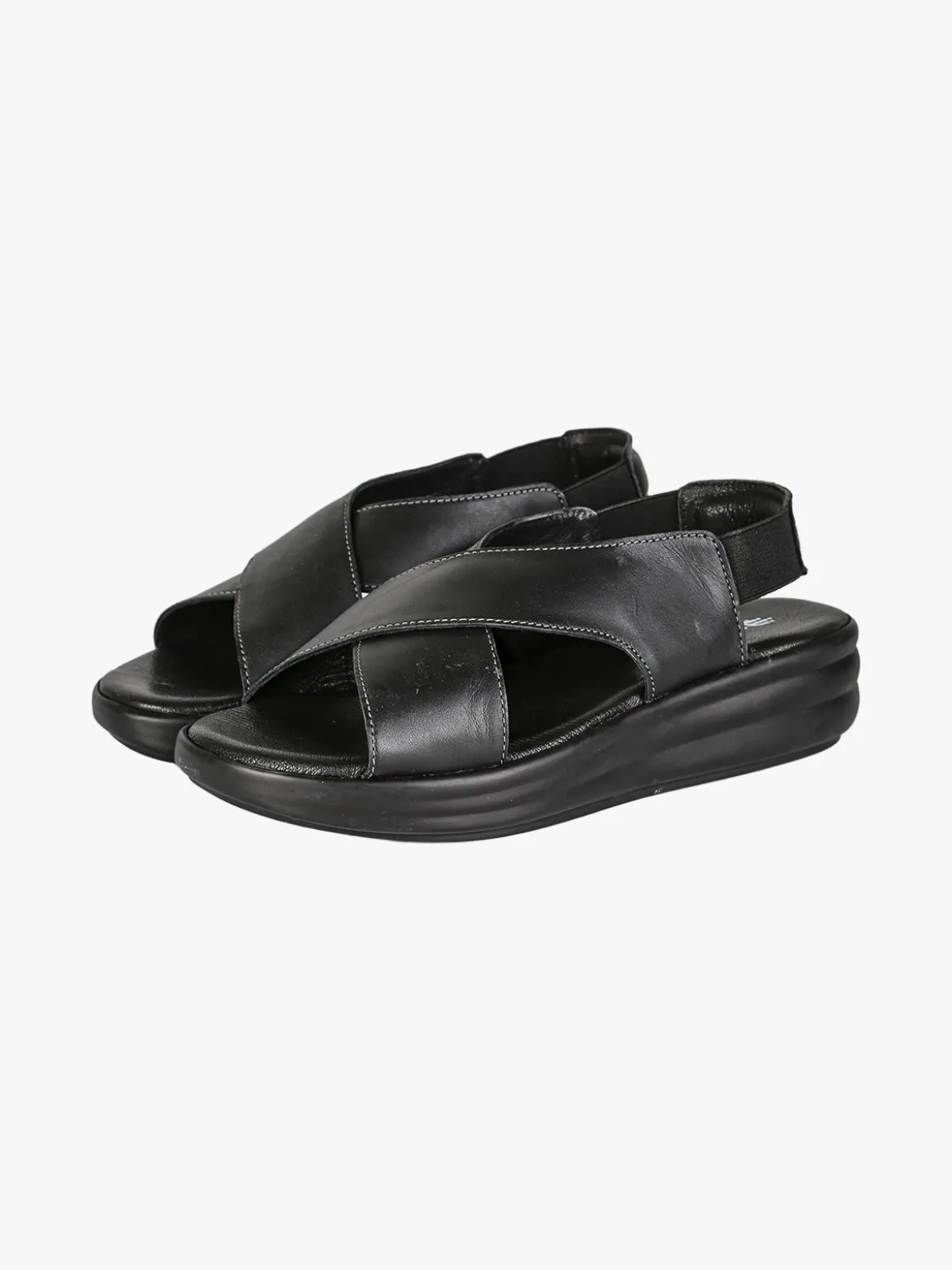 La Cuoieria Sandali in pelle da donna con cinturino elastico e zeppa - nero