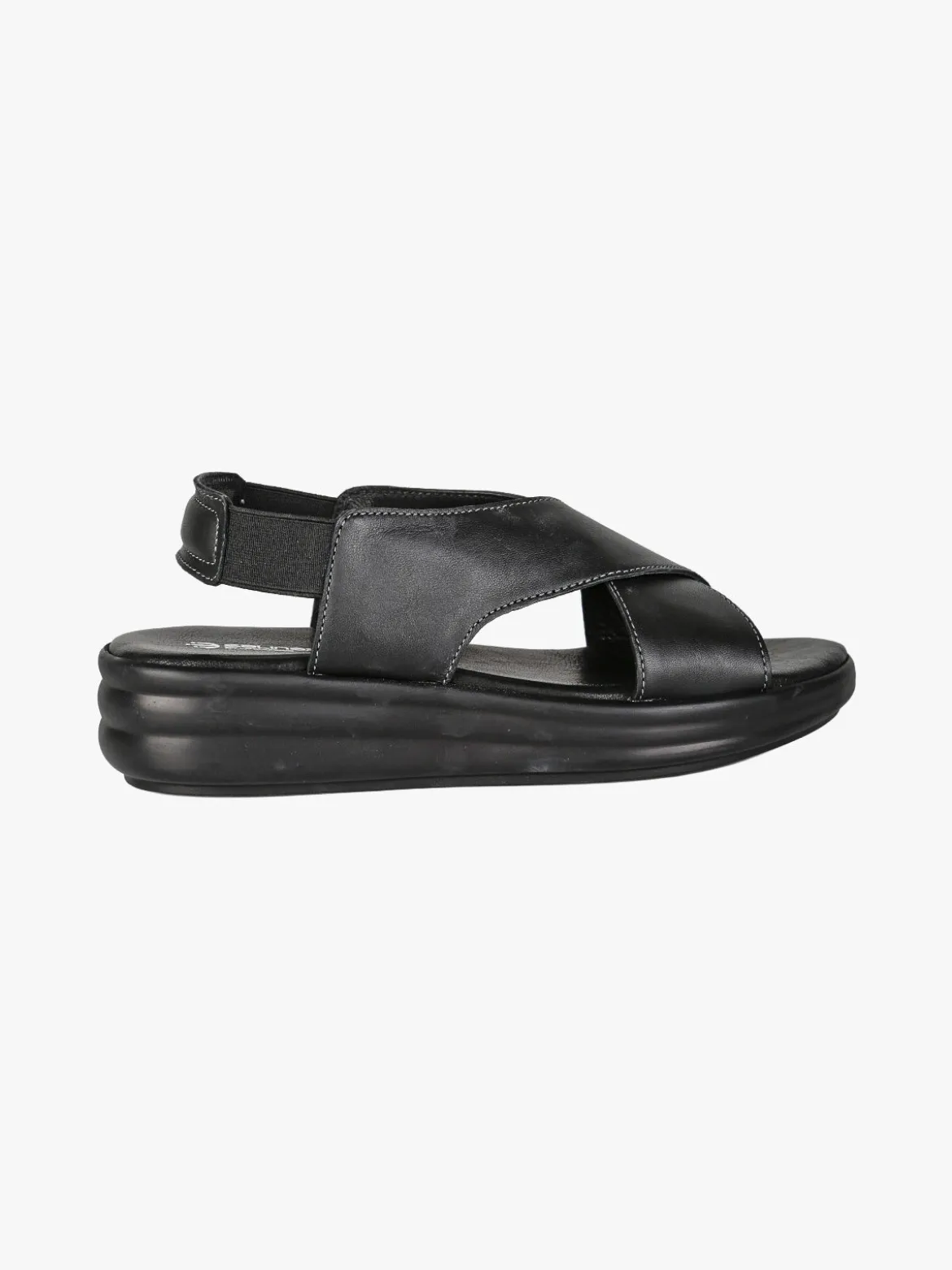 La Cuoieria Sandali in pelle da donna con cinturino elastico e zeppa - nero