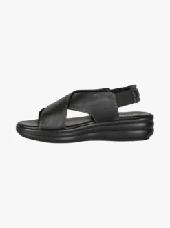 La Cuoieria Sandali in pelle da donna con cinturino elastico e zeppa - nero