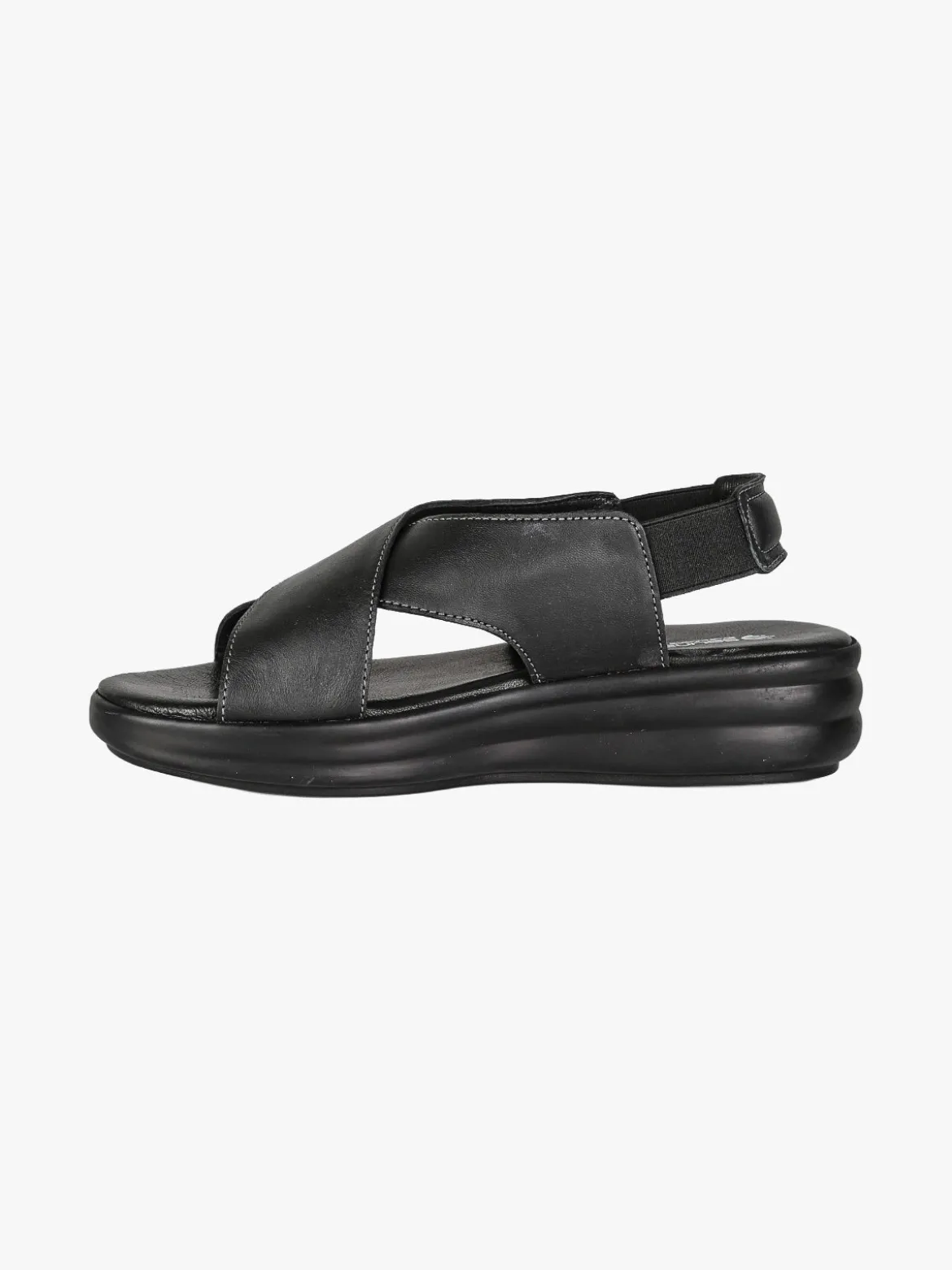 La Cuoieria Sandali in pelle da donna con cinturino elastico e zeppa - nero
