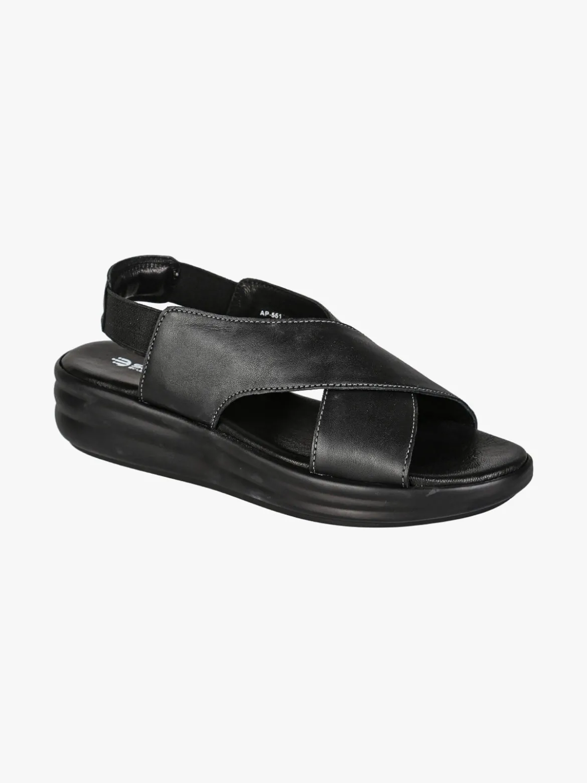 La Cuoieria Sandali in pelle da donna con cinturino elastico e zeppa - nero