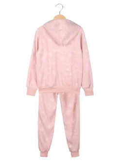Lady Moda Completo tuta da ragazza 2 pezzi in ciniglia con cappuccio e zip - rosa