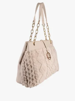 Laura Biagiotti Borsa donna con ecopelo e doppi manici a catena - beige