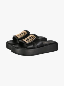 Laura Biagiotti Ciabatte donna con platform e logo dorato - nero