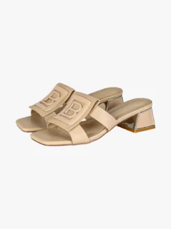 Laura Biagiotti Ciabatte donna con tacco basso a trapezio e logo - beige