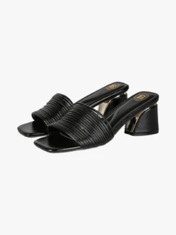 Laura Biagiotti Ciabatte donna con tacco largo a trapezio e fascia decorativa - nero