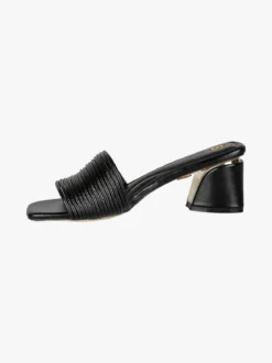 Laura Biagiotti Ciabatte donna con tacco largo a trapezio e fascia decorativa - nero
