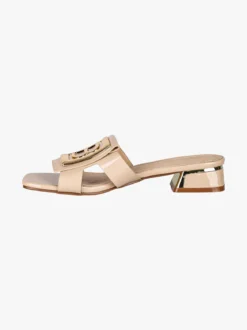 Laura Biagiotti ciabatte donna in vernice con tacco basso e fascia decorativa con logo - beige