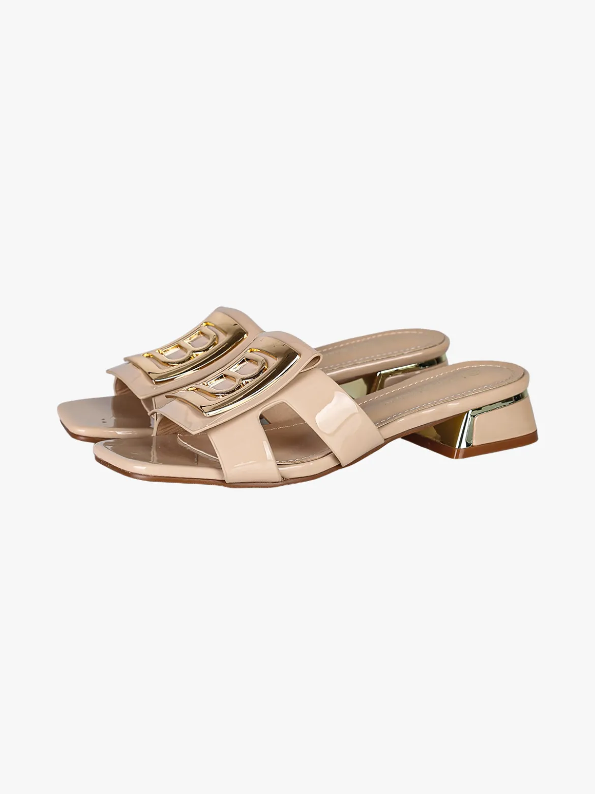 Laura Biagiotti ciabatte donna in vernice con tacco basso e fascia decorativa con logo - beige