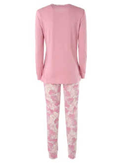 Laura Biagiotti Pigiama lungo da donna in cotone naturale con pantaloni floreali - rosa