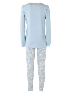 Laura Biagiotti Pigiama lungo da donna in cotone naturale con pantaloni floreali - azzurro