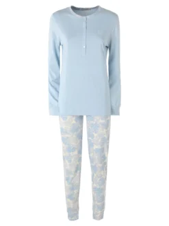 Laura Biagiotti Pigiama lungo da donna in cotone naturale con pantaloni floreali - azzurro