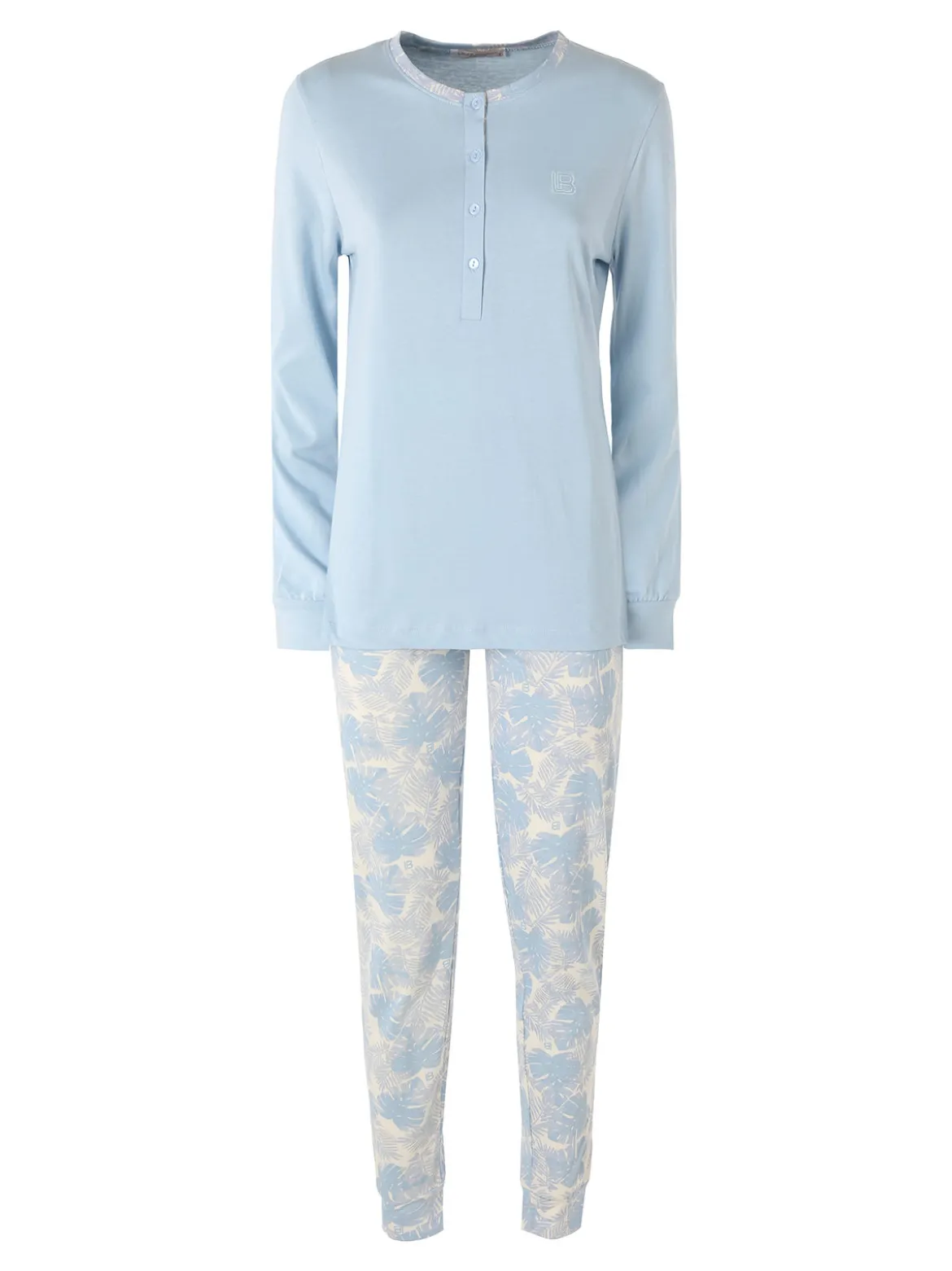 Laura Biagiotti Pigiama lungo da donna in cotone naturale con pantaloni floreali - azzurro