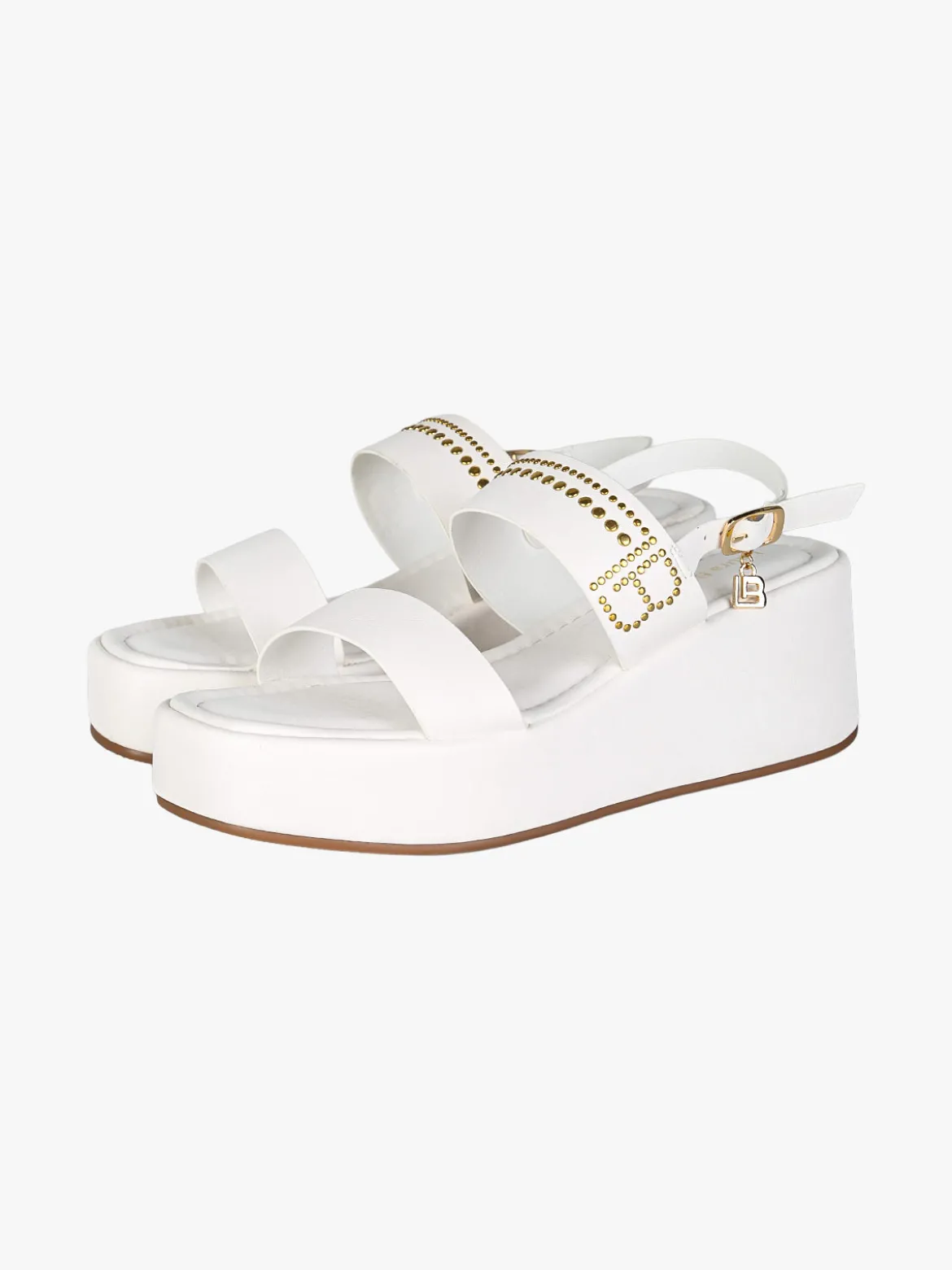 Laura Biagiotti Sandali donna con dettaglio borchie e zeppa con plateau - bianco