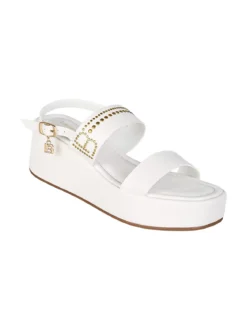 Laura Biagiotti Sandali donna con dettaglio borchie e zeppa con plateau - bianco
