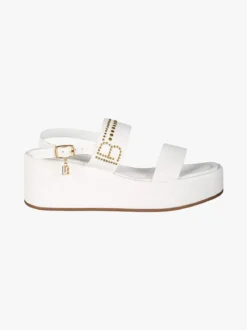 Laura Biagiotti Sandali donna con dettaglio borchie e zeppa con plateau - bianco