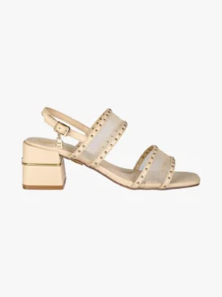 Laura Biagiotti Sandali donna con doppia fascia retata e tacco largo - beige