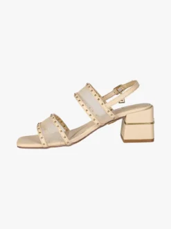 Laura Biagiotti Sandali donna con doppia fascia retata e tacco largo - beige
