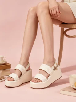 Laura Biagiotti Sandali donna con fasce intrecciate zeppa e plateau - beige
