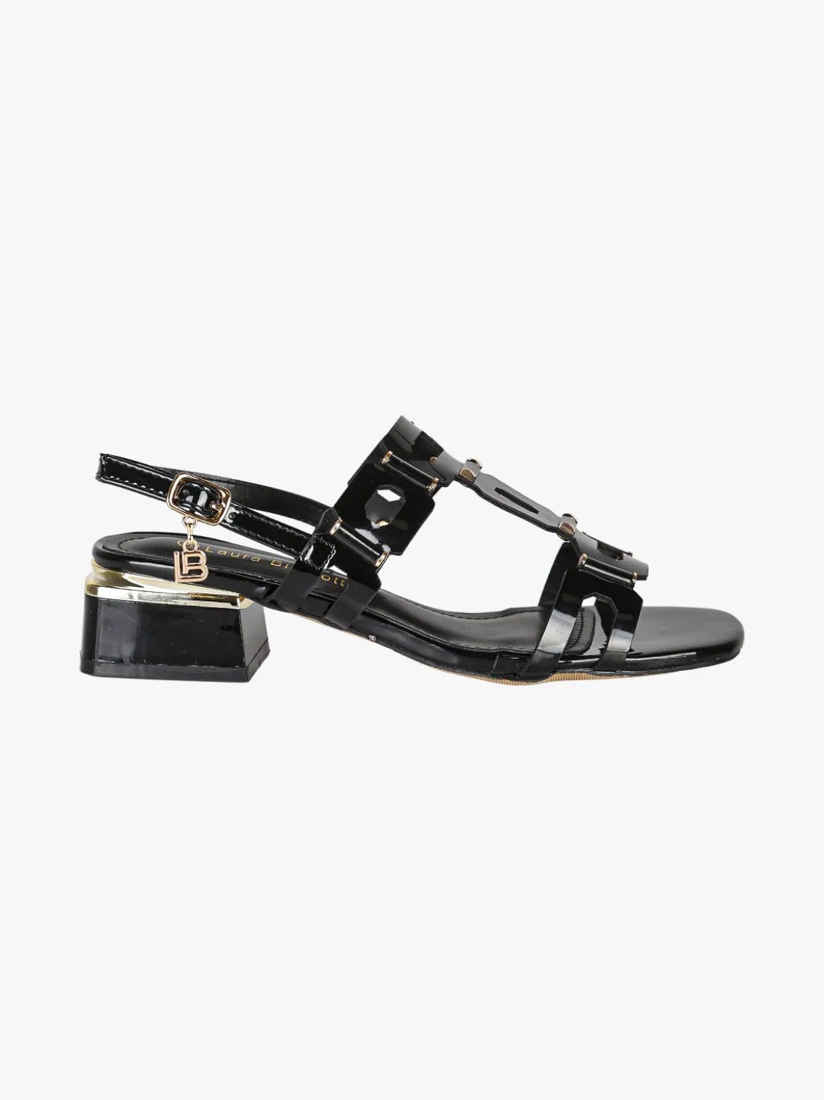 Laura Biagiotti Sandali donna in vernice con tacco basso - nero