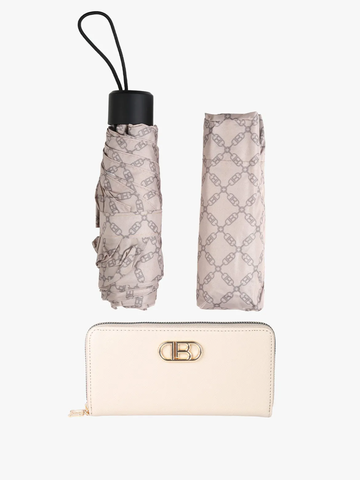 Laura Biagiotti Set regalo donna con portafoglio e ombrello da borsa - beige