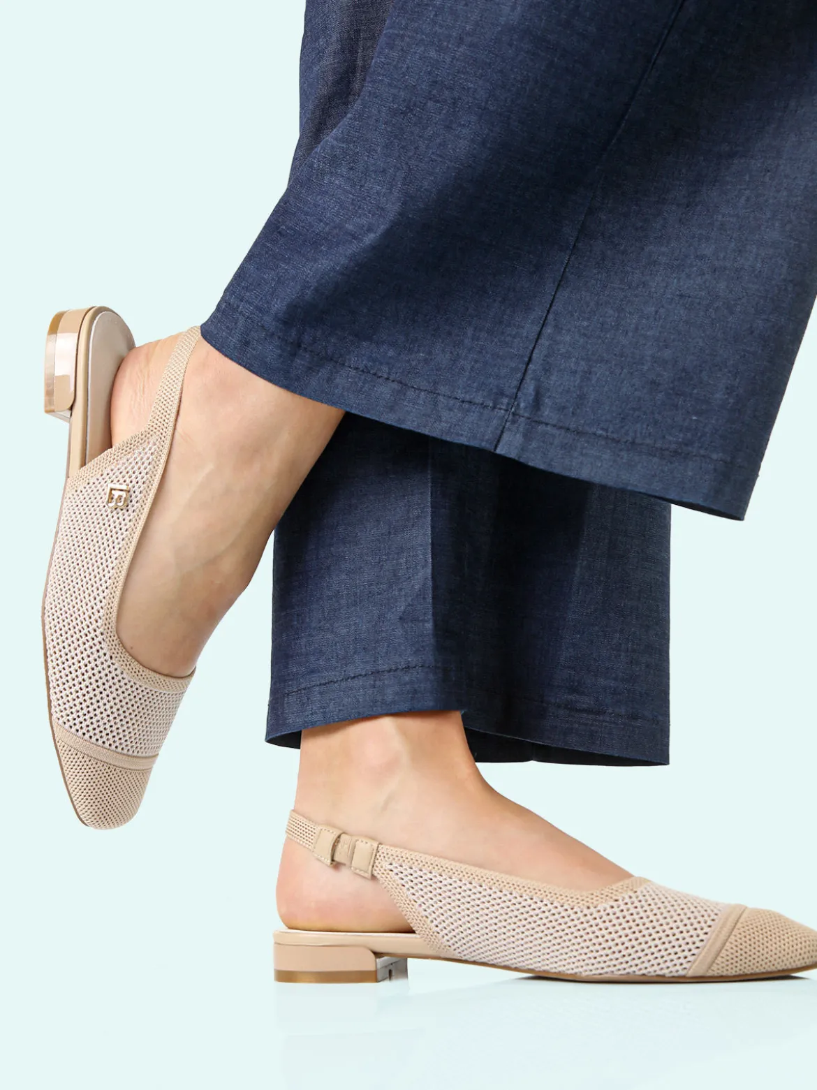 Laura Biagiotti Slingback donna in maglia aperte dietro con cinturino alla caviglia - beige