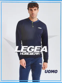 Legea Pigiama lungo da uomo in misto cotone interlock - blu
